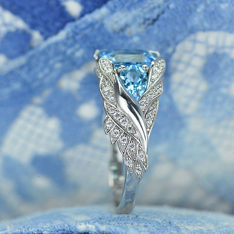 Art Masters Caravaggio 950 Platinum 1.25 Ct Princess Blue Topaz Diamond  Engagement Ring Wedding Band Set R623PS-PLATDBT | Caravaggio Jewelry