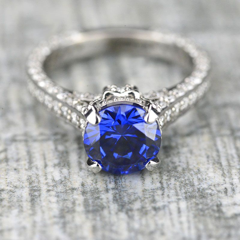 3.2 Carat Sapphire Moissanite Engagement 14K White Gold Ring