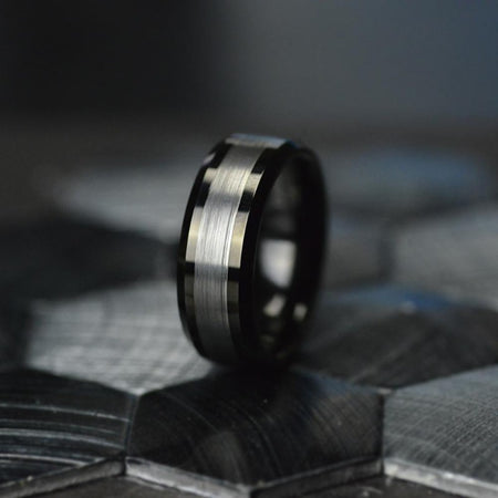 Black and Silver Tungsten Carbide Ring
