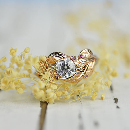 1.0 Carat Honey Passion Topaz Diamond Engagement Ring I 14K  Rose and White Gold-6 Genuine Diamond Accents
