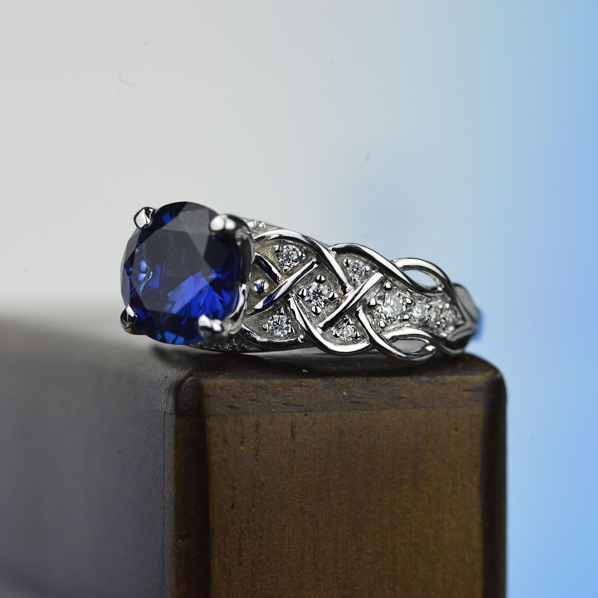 Blue Sapphire Gold Giliarto 14K White Gold Engagement Ring