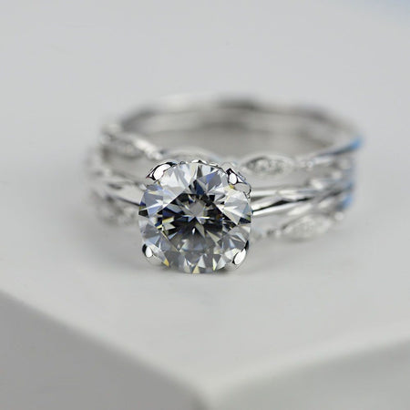 2 Carat Gray Moissanite  Engagement Eternity Rings Set