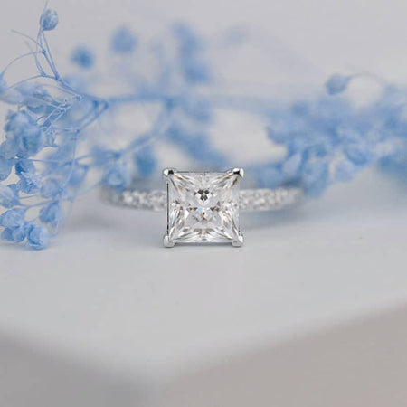 1.5 Carat Princess Cut Moissanite Engagement Gold  Ring