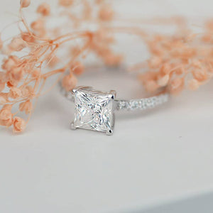 1.5 Carat Princess Cut Moissanite Engagement Gold  Ring