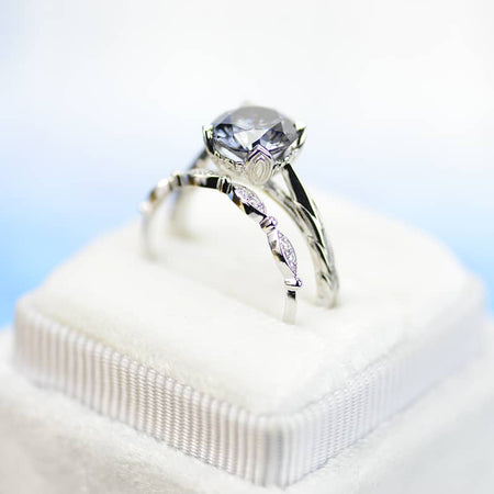 3 Carat Dark Gray-Blue Moissanite  Engagement Eternity Gold Ring Set