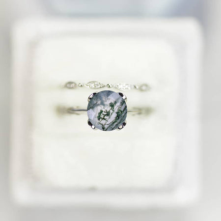 3 Carat Genuine Moss Agate Engagement Eternity Gold Ring Set