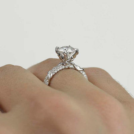 2.0 Carat Moissanite Giliarto Engagement Ring-58 round accents  0.4 TCW 14K White Gold