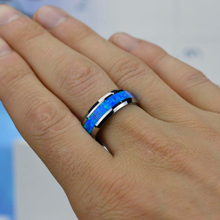 Blue Opal Tungsten Carbide  Ring