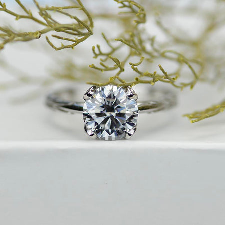 2 Carat Gray Moissanite  Engagement Ring