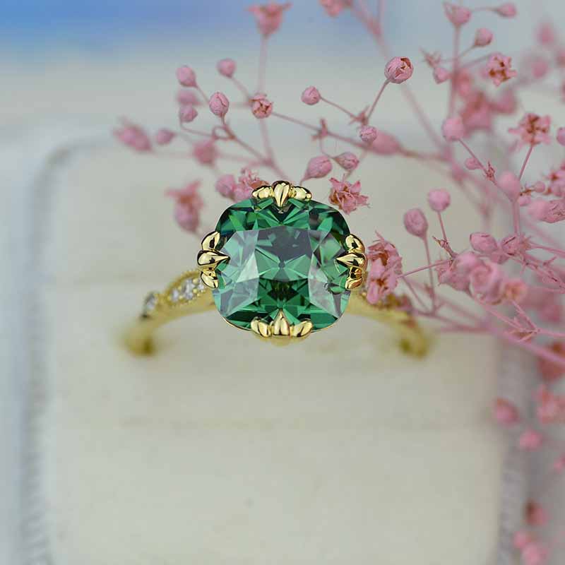 Diamond & Peridot Single Row Engagement Ring 14k White Gold 0.11ct - NG3985