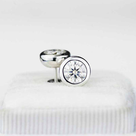 Moissanite Bezel Set Stud Earrings 14K Gold