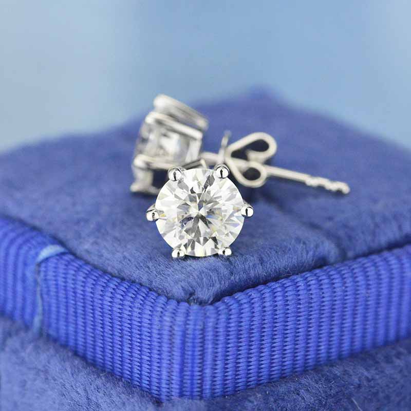 Moissanite Six Prongs Stud Earrings 14K Gold