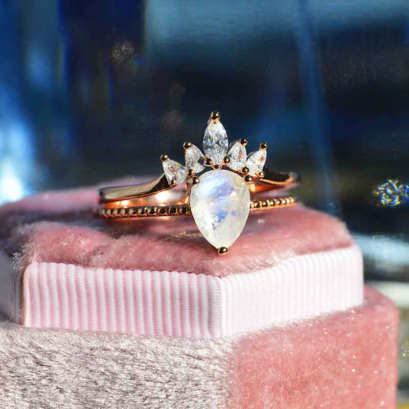 Opal ring set,Pear shaped opal ring,White Opal ring,Rose Gold rings,opal  jewel | eBay