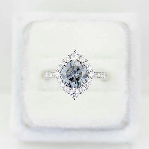 2 Carat Round Grey Gray Giliarto Moissanite Halo Gold Engagement Ring