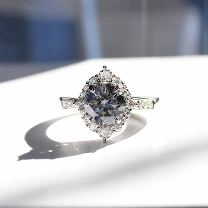 1.52ct Grey Oval Diamond and 0.28ct Round Montana Sapphire Ring in 14k –  Anueva Jewelry