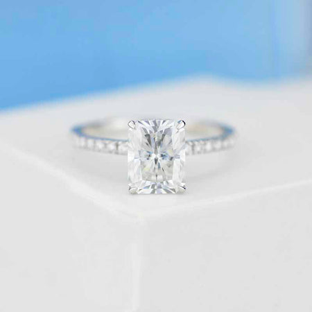 Luxury 3 Carat Giliarto Radiant Cut Moissanite Hidden Halo Engagement 14K White Gold Ring