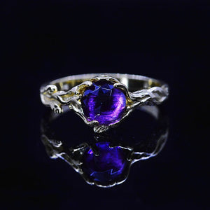 Silver Dainty Natural Amethyst Ring.  Round Amethyst  Floral Twig  Ring