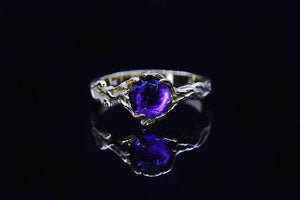 Silver Dainty Natural Amethyst Ring.  Round Amethyst  Floral Twig  Ring