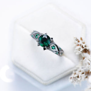 14K Black Gold Emerald Celtic Engagement Ring