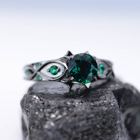 14K Black Gold Emerald Celtic Engagement Ring