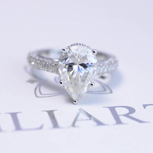 4 Carat Pear Cut Giliarto Moissanite Hidden Halo Engagement Ring