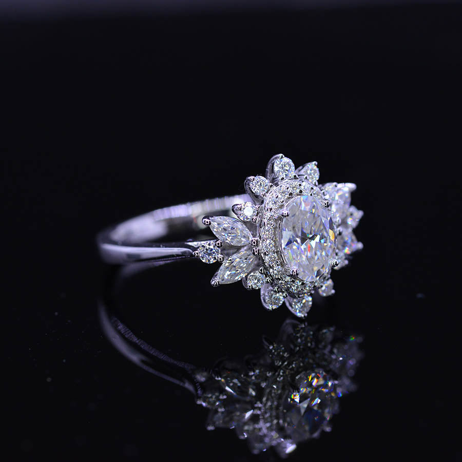14K White Gold Carat Oval Snowflake Halo Engagement Ring Giliarto