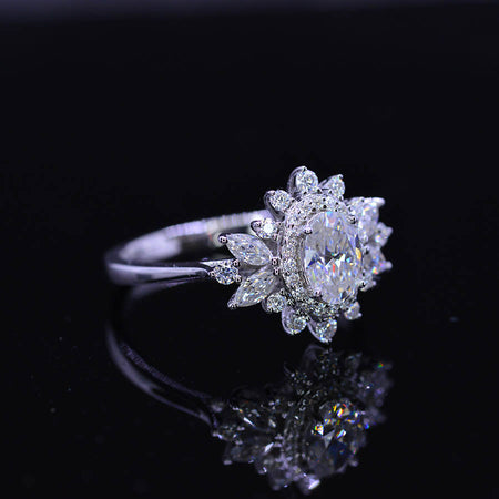 14K White Gold 1 Carat Oval Snowflake Halo Engagement Ring