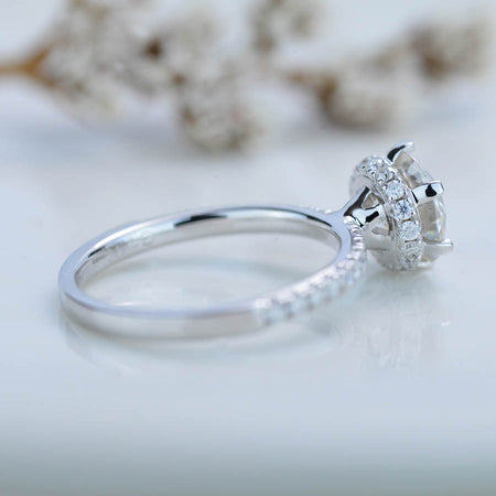 14K White Gold 2 Carat Round Moissanite Hidden Engagement Ring