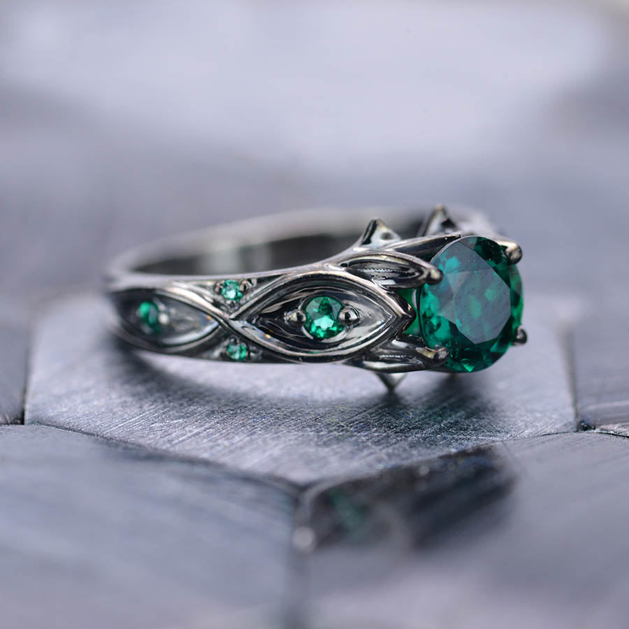 Cabochon Emerald Diamond 3-Stone Platinum Ring – jeweleretteandco