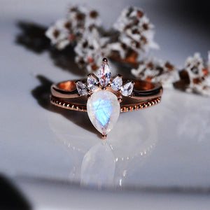 Oval  Moonstone Ring- Two Ring Set