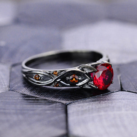 14K Black Gold Ruby Celtic Engagement Ring