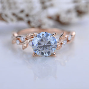 2 Carat Gray Round Brilliant Cut Moissanite Floral Rose Gold Engagement Ring