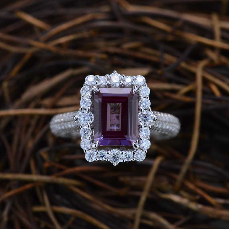 3 Carat Alexandrite Engagement Ring Halo Emerald Cut Alexandrite Nontr ...