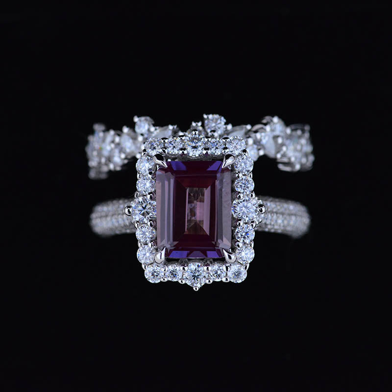 3 Carat Alexandrite Engagement Ring Halo Emerald Cut Alexandrite Nontr ...