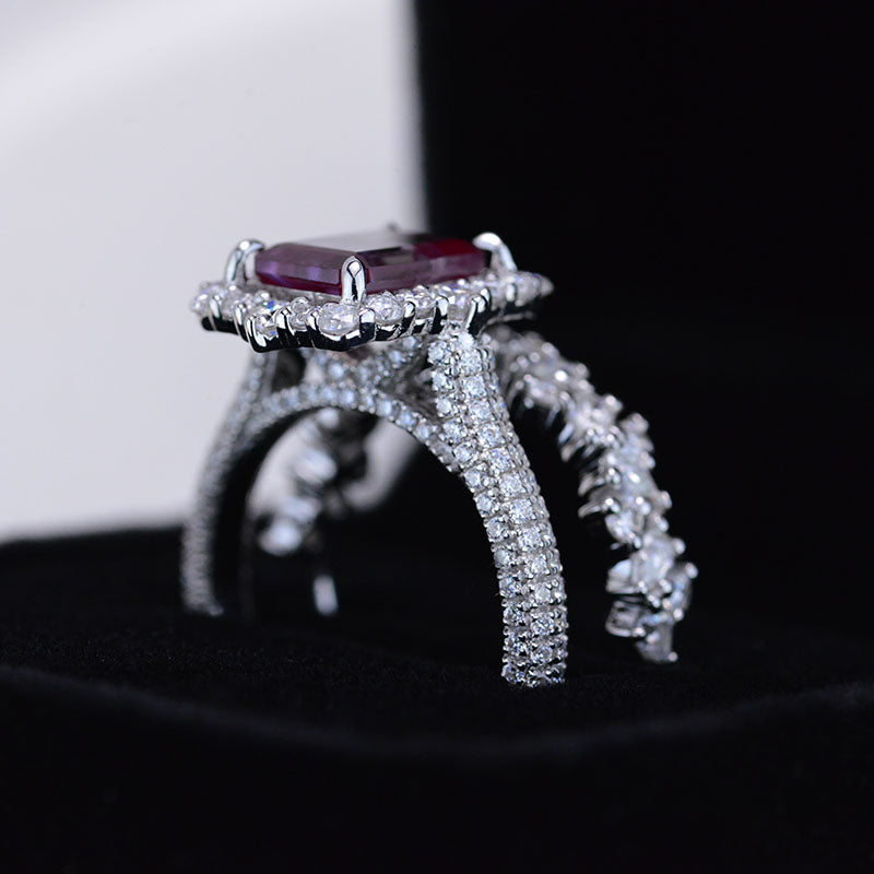 3 Carat Alexandrite Engagement Ring Halo Emerald Cut Alexandrite Nontr ...