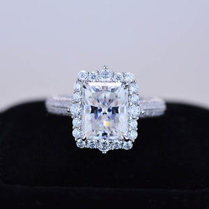 3Ct Moissanite Engagement Ring Halo Radiant Cut Moissanite Engagement Ring