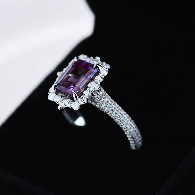 3Ct Alexandrite Engagement Ring Halo Emerald Step Cut Alexandrite Enga ...