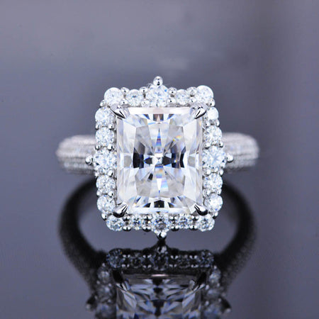 3Ct Moissanite Engagement Ring Halo Radiant Cut Moissanite Engagement Ring