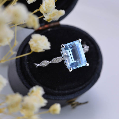 2Ct Emerald cut Aquamarine ring, Aquamarine solitaire ring, natural aquamarine ring, genuine aquamarine emerald cut vintage ring