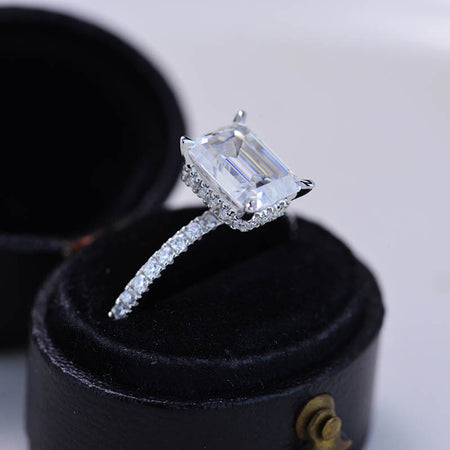 3 Carat Giliarto Emerald Cut Moissanite Hidden Halo Engagement Ring