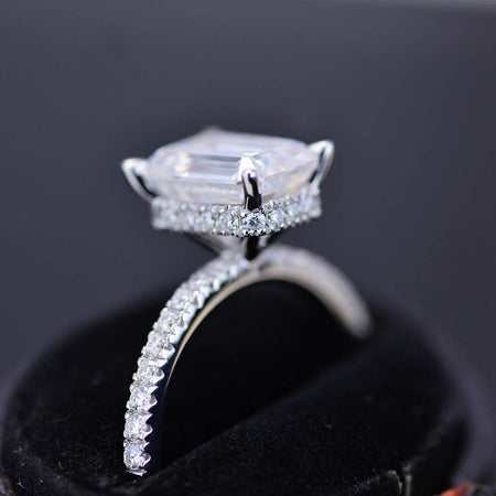 2 Carat Giliarto Emerald Cut Moissanite Hidden Halo Engagement Ring
