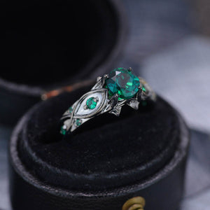 14K Black Gold Emerald Celtic Engagement Ring