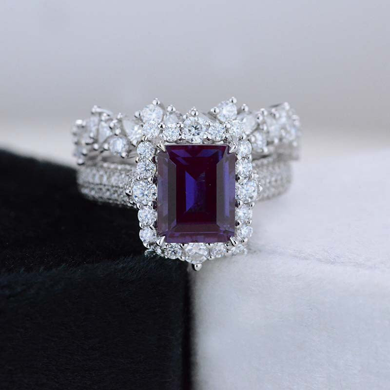 3 Carat Alexandrite Engagement Ring Halo Emerald Cut Alexandrite Nontr ...