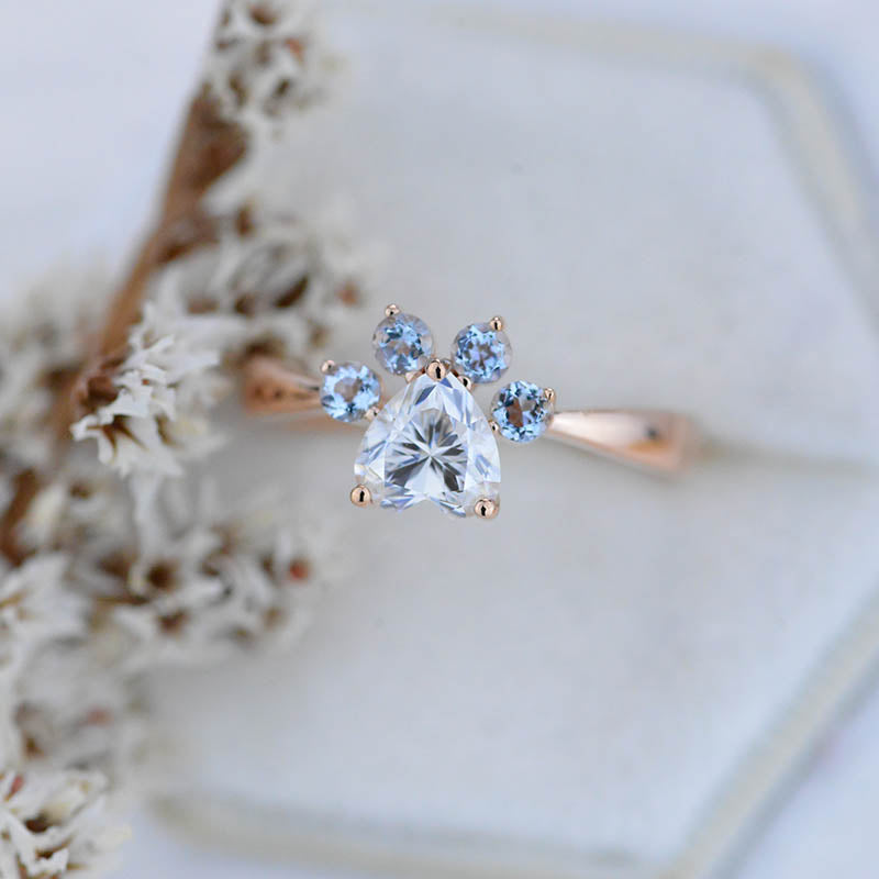 Dog Paw Ring with Heart Shape Diamond in 14K Rose Gold - Diamondwish.com