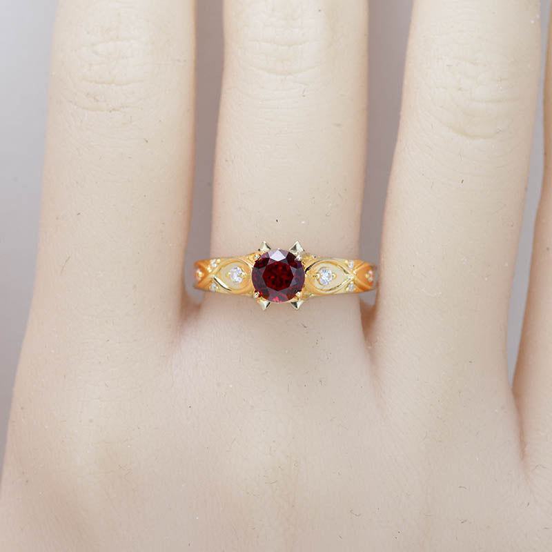 14k Gold Red Stone Heart & CZ Halo Ring - A&V Pawn