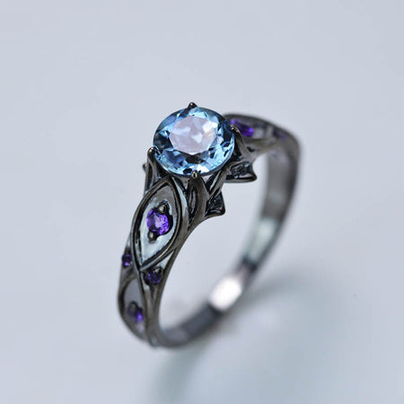 14K Black Gold Aquamarine Celtic Engagement Ring