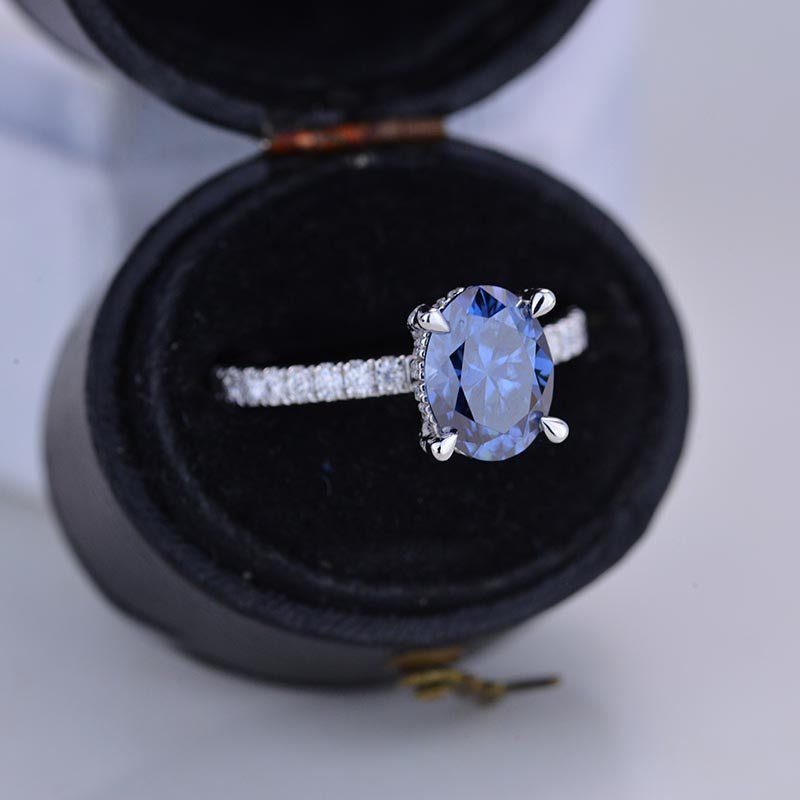 2 Carat Oval Cut 9x7mm Giliarto Dark Gray-Blue Moissanite White Gold Engagement Ring