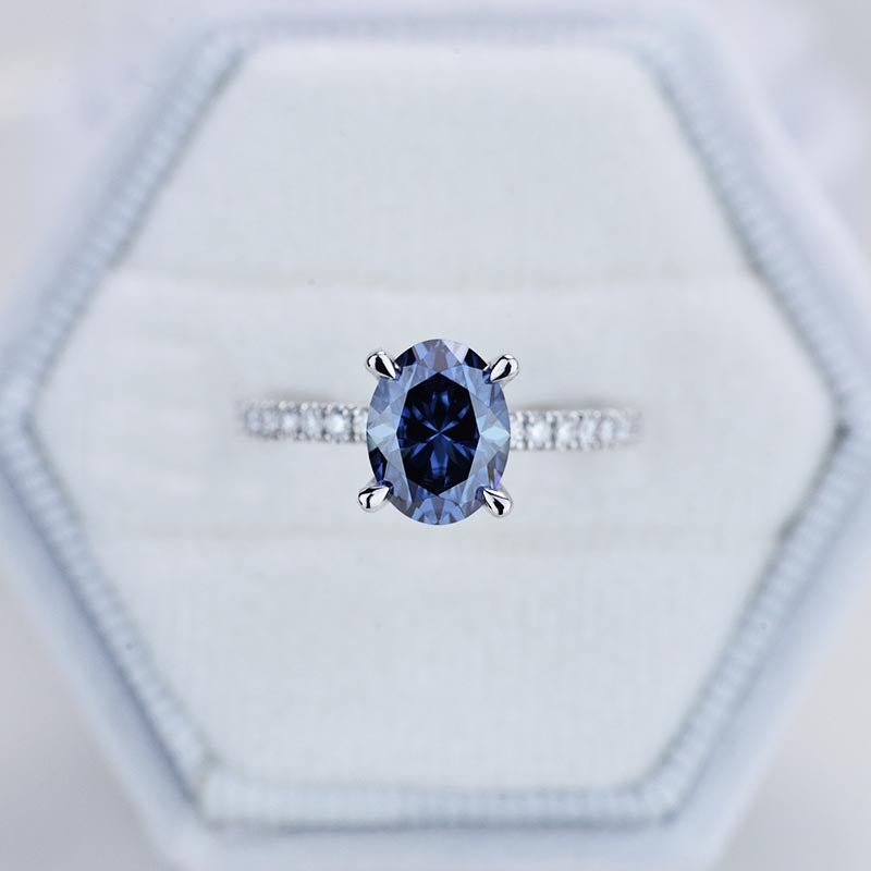 2 Carat Oval Cut 9x7mm Giliarto Dark Gray-Blue Moissanite White Gold Engagement Ring
