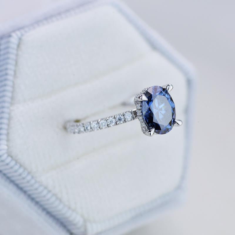 2 Carat Oval Cut 9x7mm Giliarto Dark Gray-Blue Moissanite White Gold Engagement Ring