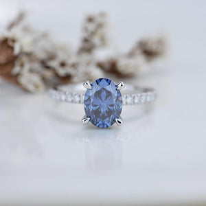 2 Carat Oval Cut 9x7mm Giliarto Dark Gray-Blue Moissanite White Gold Engagement Ring